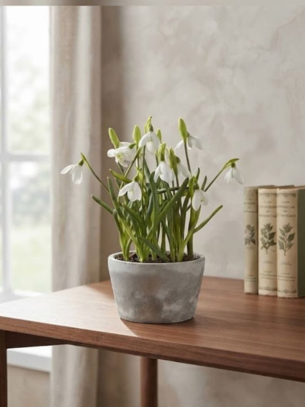 FAUX FLORAL Snowdrops Arrangement IN POT 10"X6"X5"